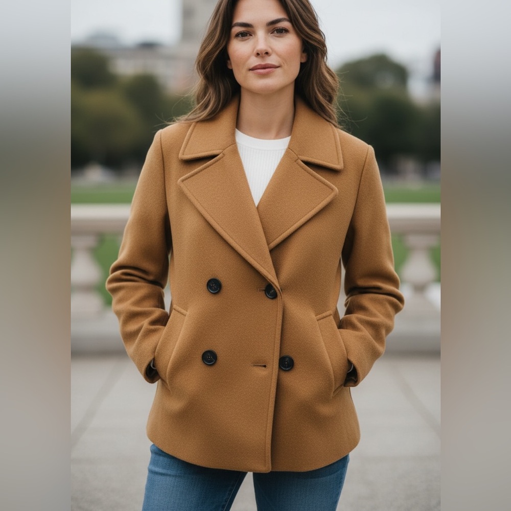 Windsor Camel Wool Blend Pea Coat Jacket